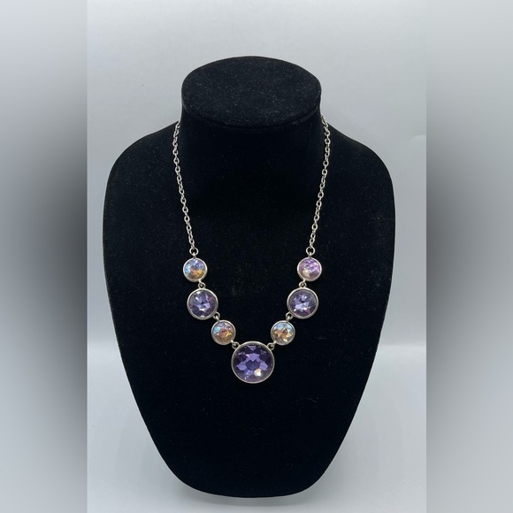 BILL Blass Rivoli Purple Rhinestone Gun Tone Necklace - Picture 5 of 6